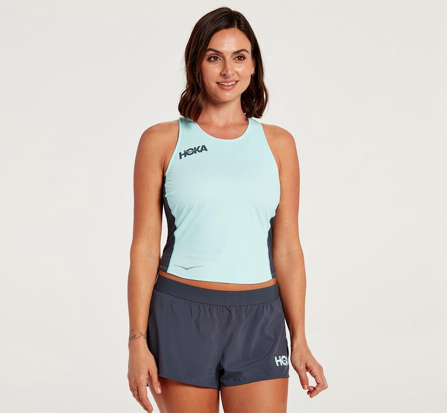 Hoka One One Tops Womens Blue - Fitted Tank - 69217KSVB